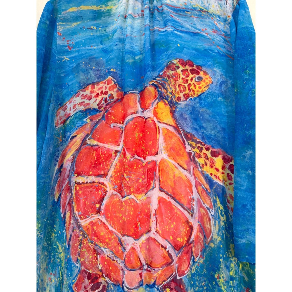 Leoma Lovegrove Sea Turtle Art Tunic Shirt Womens XL Blue Orange Button Up Long - Picture 3 of 12